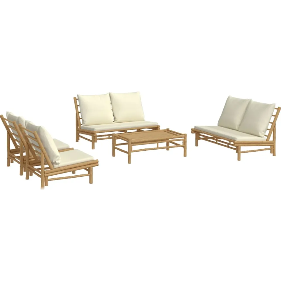 vidaXL 5-delige Loungeset met kussens bamboe crèmewit Bruin