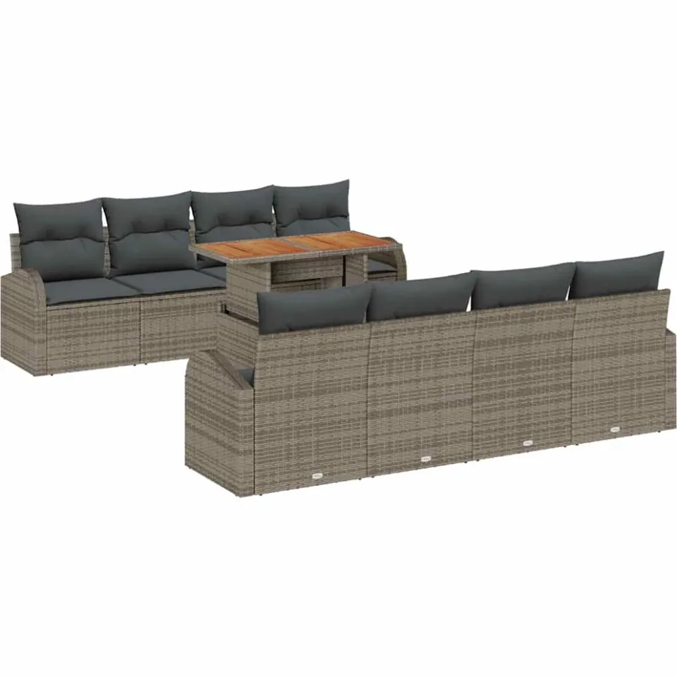 vidaXL Tuin Sofa Set 9 st Grijs Poly riet
