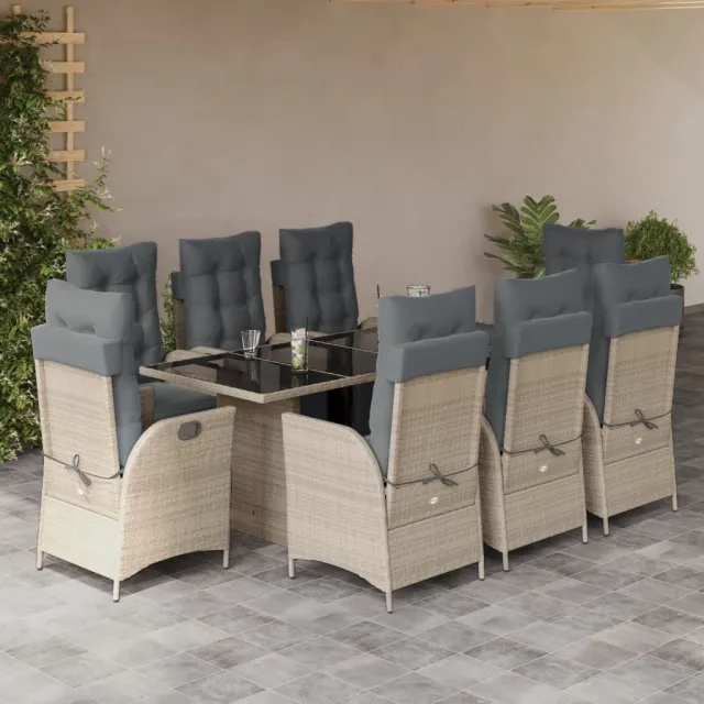 vidaXL 9-delige Tuinset met kussens poly rattan lichtgrijs grijs, foto 2