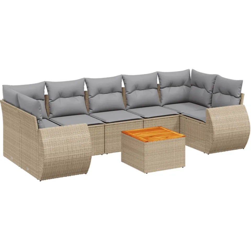 vidaXL 8-delige Loungeset met kussens poly rattan beige, foto 3