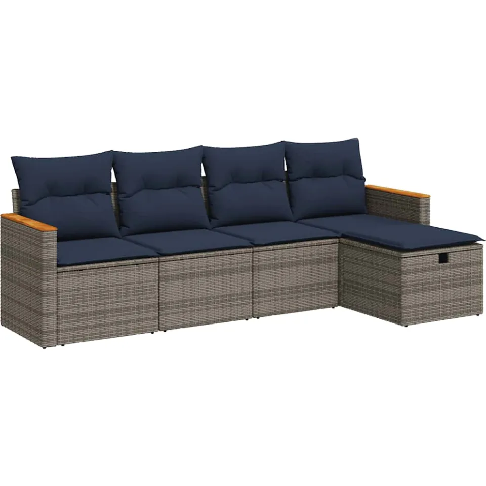 vidaXL 5-delige Loungeset met kussens poly rattan grijs, foto 3