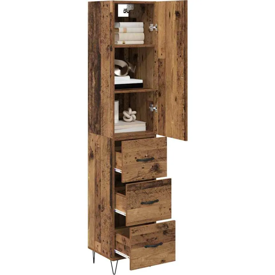 vidaXL Highboard Oud Hout 34,5 x 34 x 90 cm Bewerkt hout Bruin