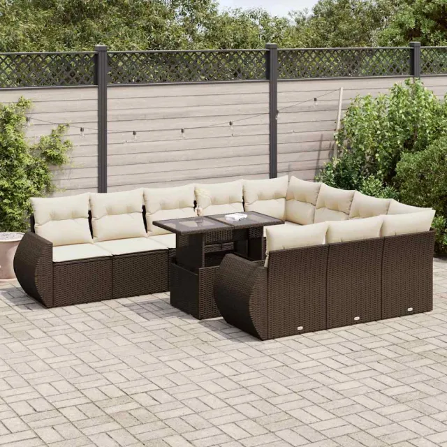 vidaXL 11-delige Loungeset met kussens poly rattan bruin, foto 2