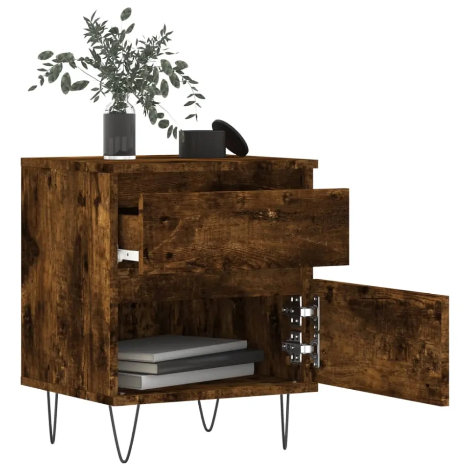 vidaXL Nachtkastjes 2 st 40x35x50 cm bewerkt hout gerookt eikenkleurig, foto 4