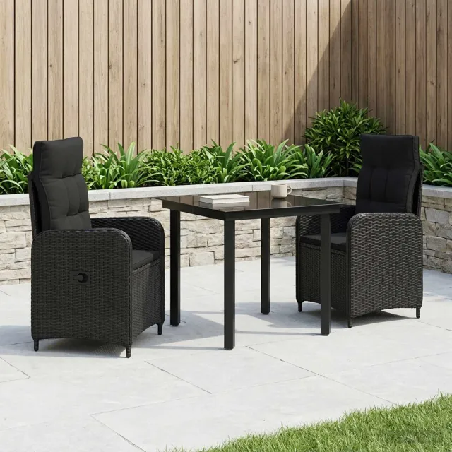 vidaXL Tuin eettafelset 3 st Zwart 80 x 80 x 74 cm Polyrotan