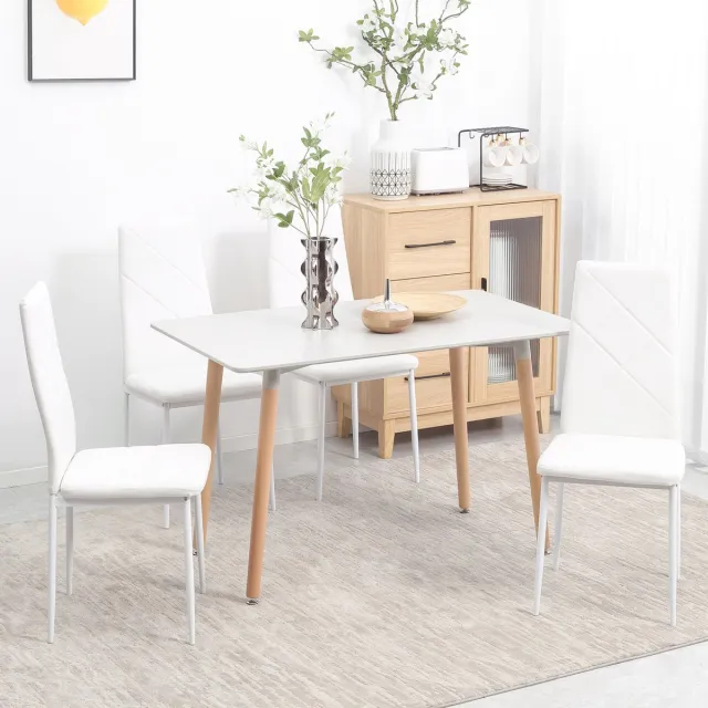 MODENUIT Eetkamerstoel 4-Delige Set - Hoge Rugleuning 97 Cm - Voor Eetkamer en Keuken - Kunstleer Wit