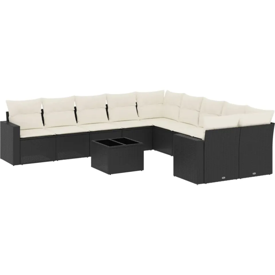 vidaXL 11-delige Loungeset met kussens poly rattan zwart, foto 3