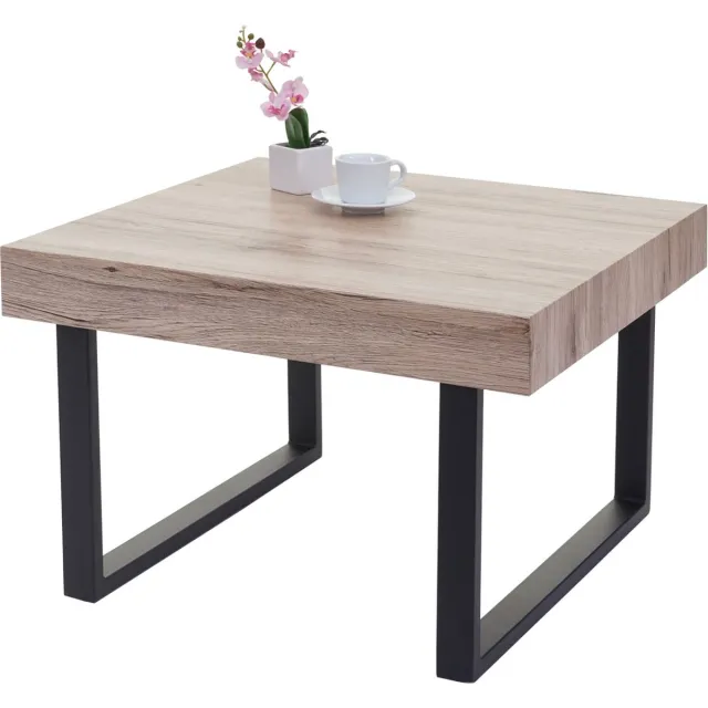 Cosmo Casa Salontafel Kos Bijzettafel Koffietafel - 42x60x60cm - Gecertificeerd - Eikenhoutlook - Donkere metalen poten Beige