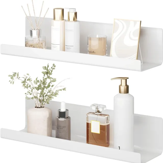Famanu Zwevend wandrek set van 2 planken in wit, acryl wandplank voor boeken en foto's, woondecoratie voor keuken, badkamer, kantoor en woonkamer (32 x 10 x 8 cm)