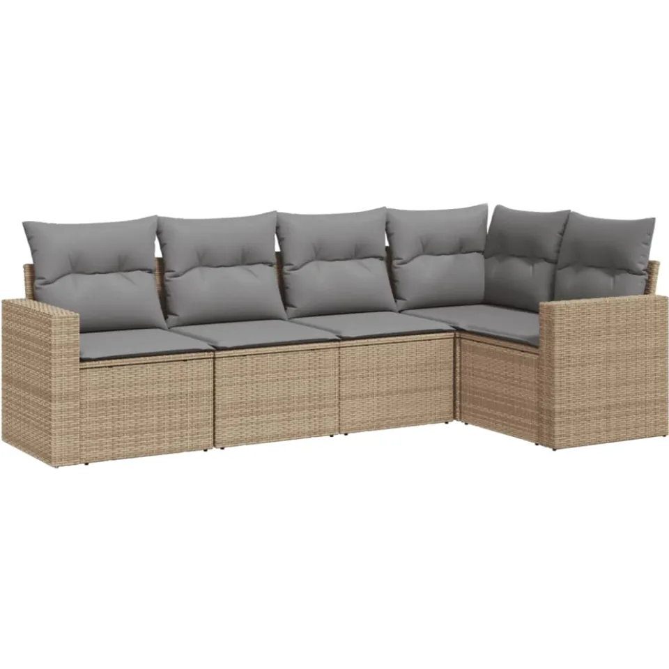 vidaXL 5-delige Loungeset met kussens poly rattan beige, foto 3