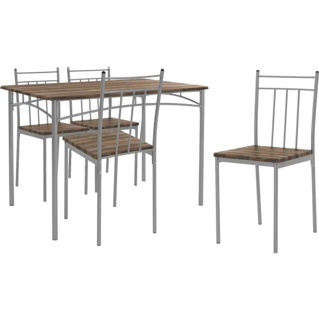 ml-design eettafel met 4 stoelen, drijfhout, 5-delige eetset voor 4 personen, hout, eetkamerstoelen met metalen poten, keukentafelset, eetkamerset, zitgroep voor eetkamer woonkamer keuken Bruin, Zilver