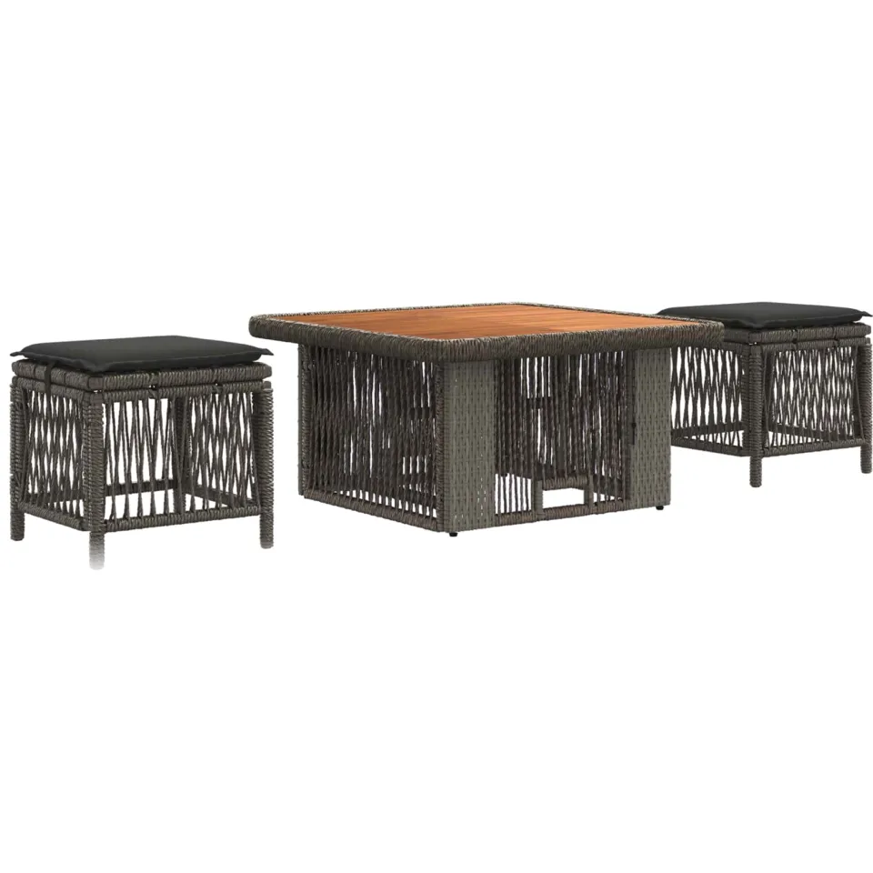 vidaXL Tuin eettafelset 3 st Grijs en Donkergrijs poly rattan