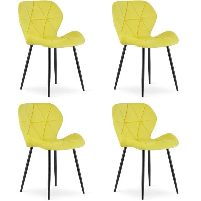 LEOBERT Set van 4 eetkamerstoelen MANGO - Fluweel geel - Zwarte metalen poten - Modern design Geel/Zwart