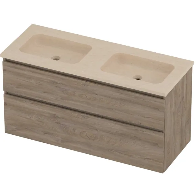 Proline Rollo Badmeubelset Hardsteen Elegant Dubbel 120x46x62 cm Sand Stone Raw Oak Eiken