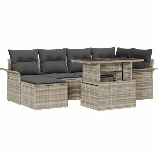 vidaXL Tuin Sofa Set 7 st Lichtgrijs Poly riet