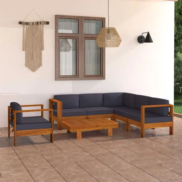 vidaXL 7-delige Loungeset met donkergrijze kussens acaciahout grijs, foto 2