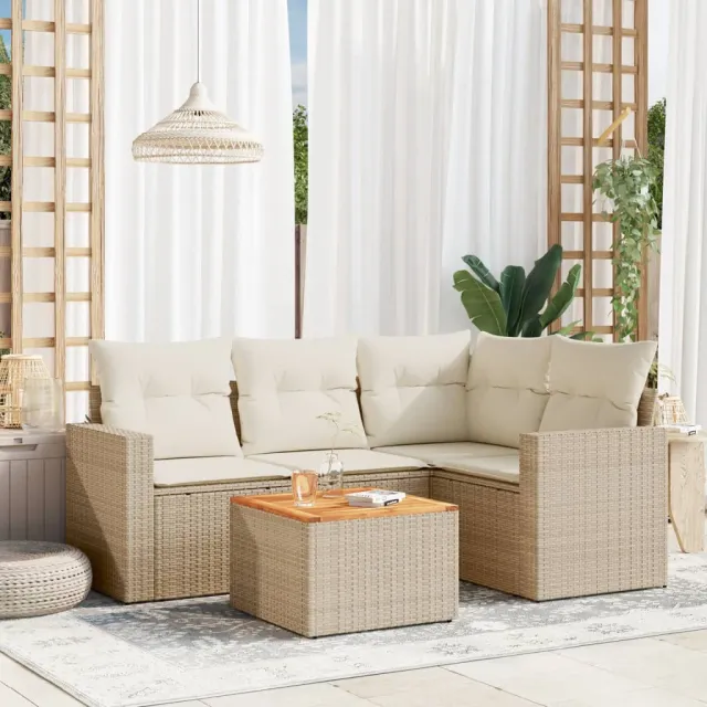 vidaXL 5-delige Loungeset met kussens poly rattan beige, foto 2