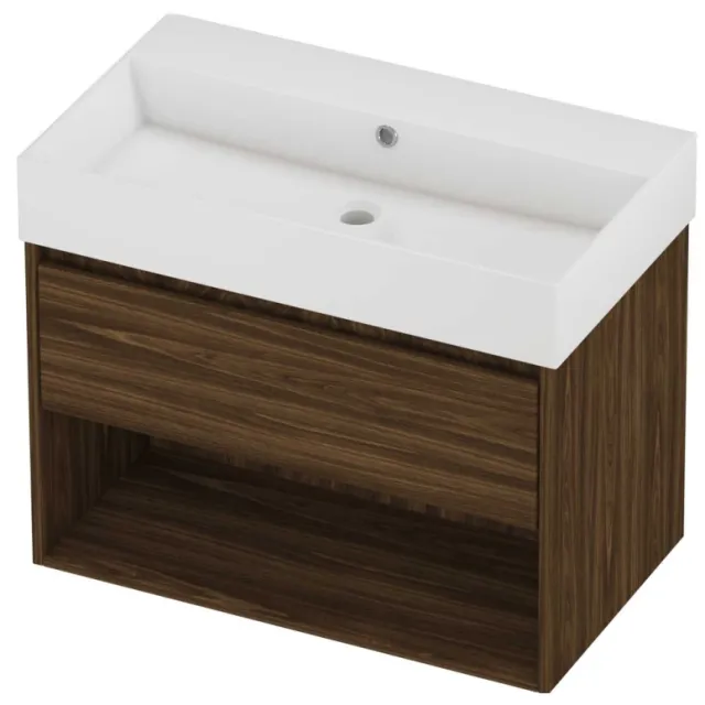 Proline Zara Badmeubelset Porselein Loft Schap 80x46x65 cm Glans Wit Cabana Oak Eiken