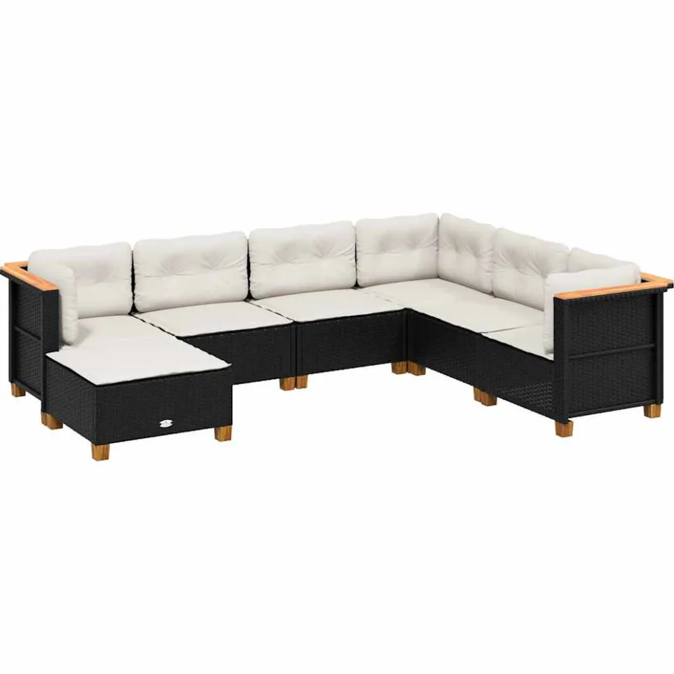 vidaXL 7-delige Loungeset met kussens poly rattan zwart, foto 3