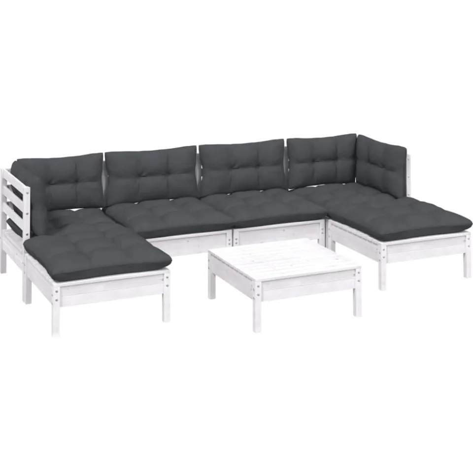 vidaXL 7-delige Loungeset met kussens grenenhout wit, foto 3