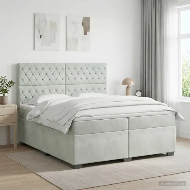 vidaXL Boxspringbed met matras Lichtgrijs 200 x 200 cm Fluweel