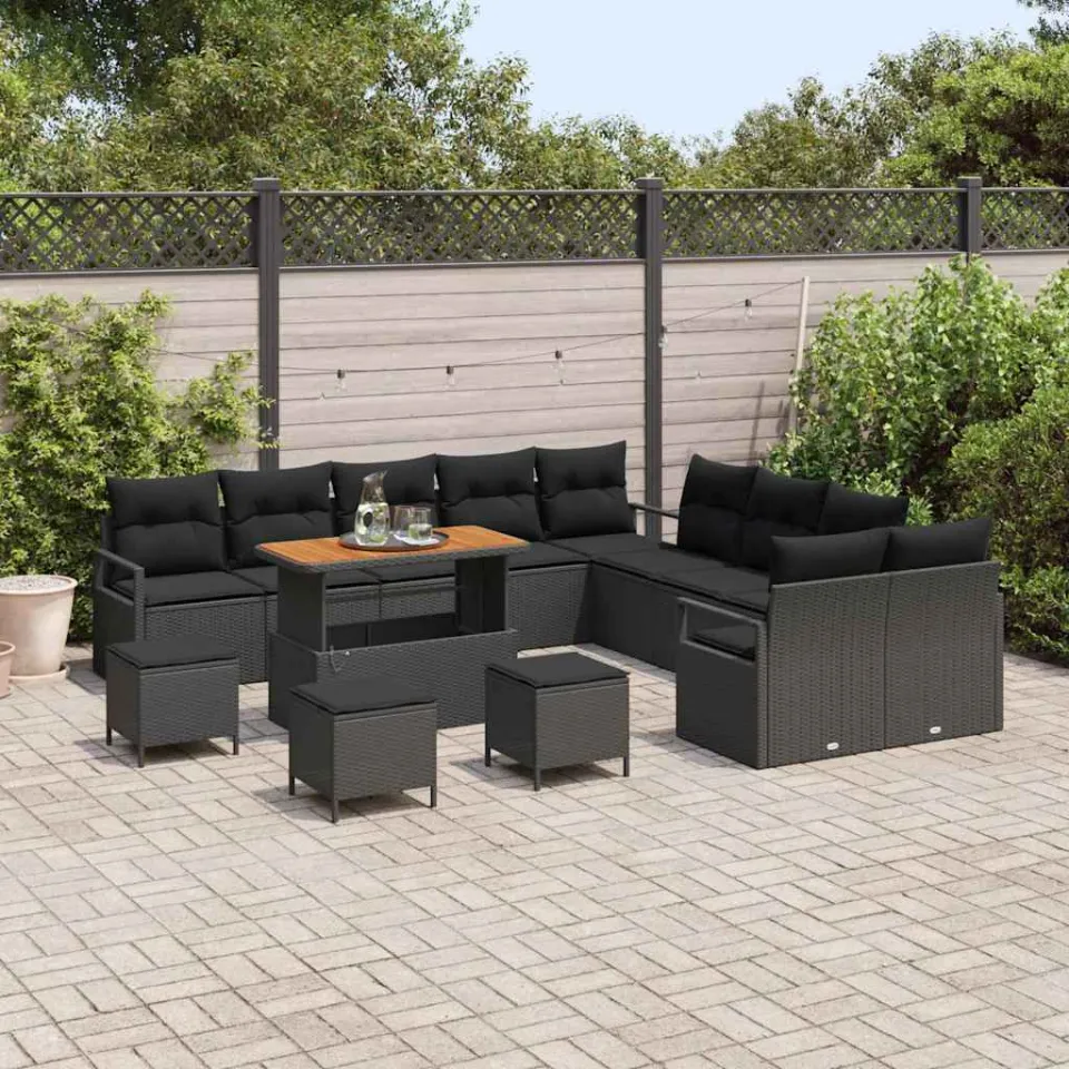 vidaXL Tuinbankenset 14 st Zwart poly rattan, foto 3
