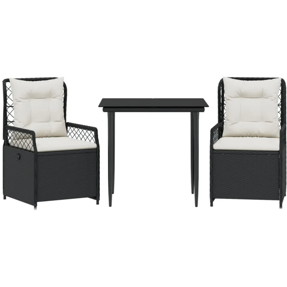 vidaXL 3-delige Tuinset met kussens poly rattan zwart, foto 3