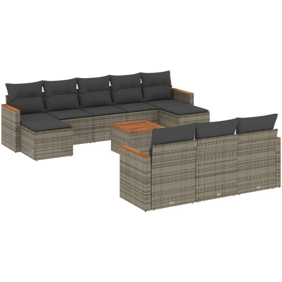 vidaXL 11-delige Loungeset met kussens poly rattan grijs, foto 3