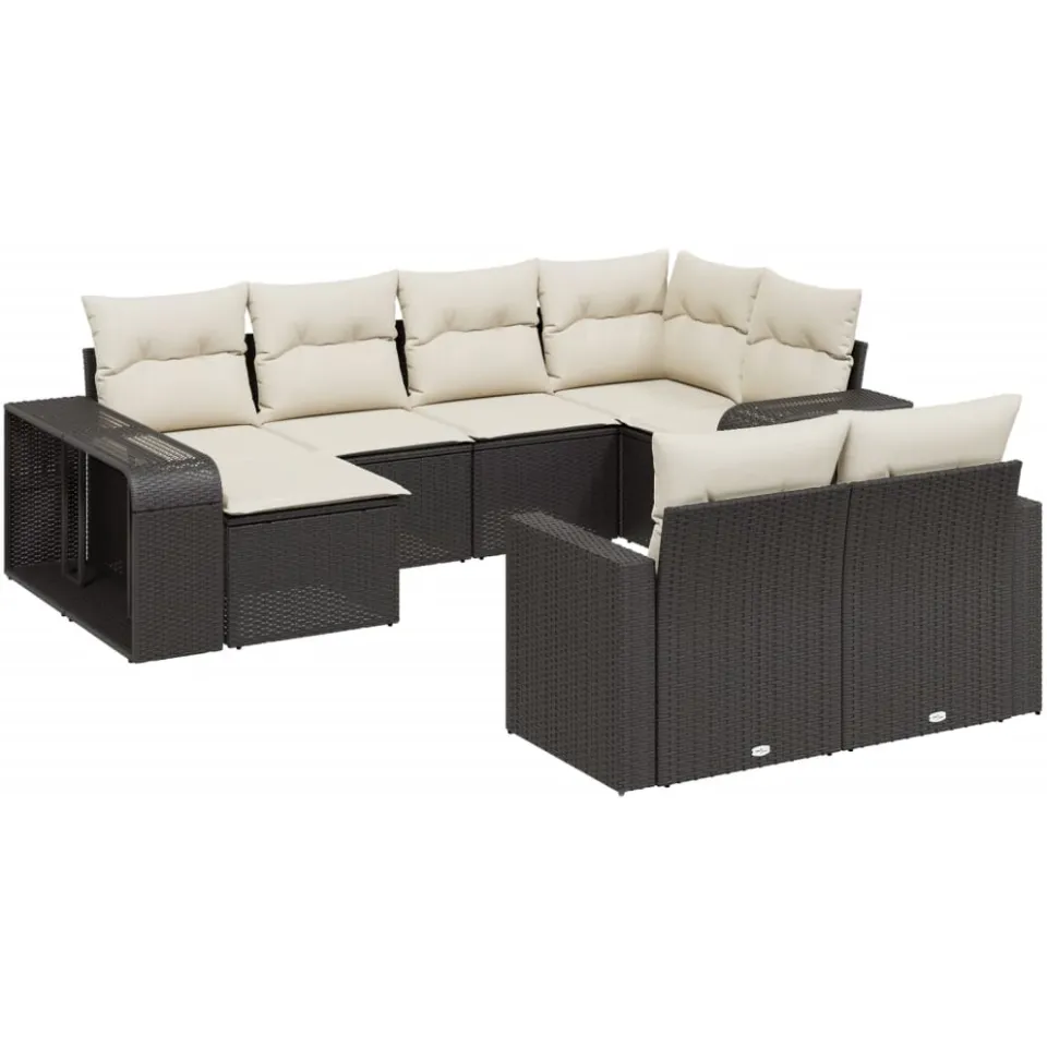 vidaXL 10-delige Loungeset met kussens poly rattan zwart, foto 3