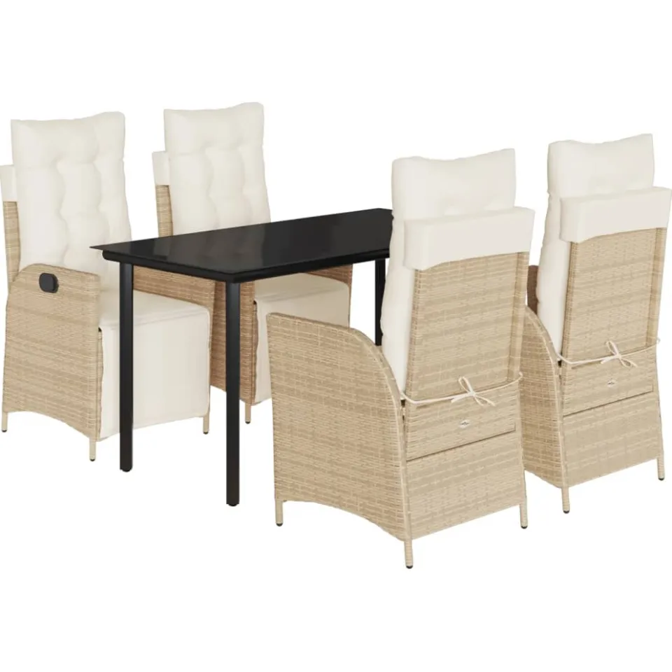 vidaXL 5-delige Tuinset met kussens poly rattan beige, foto 3