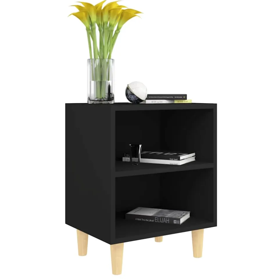 vidaXL Nachtkastjes 2 st met massief houten poten 40x30x50 cm zwart