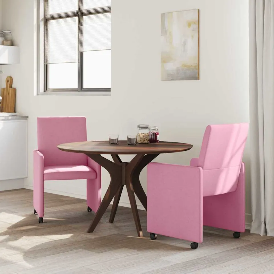 vidaXL Eetkamerstoelen met Wieltjes 2 st Stof Roze 57 x 66 x 94 cm, foto 3