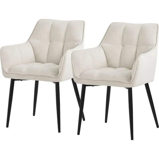 ml-design eetkamerstoelen set van 2 in badstof, crème, keukenstoel met dikke gestoffeerde zitting en metalen poten, woonkamerstoel met rugleuning en armleuningen, ergonomische loungestoel Cream