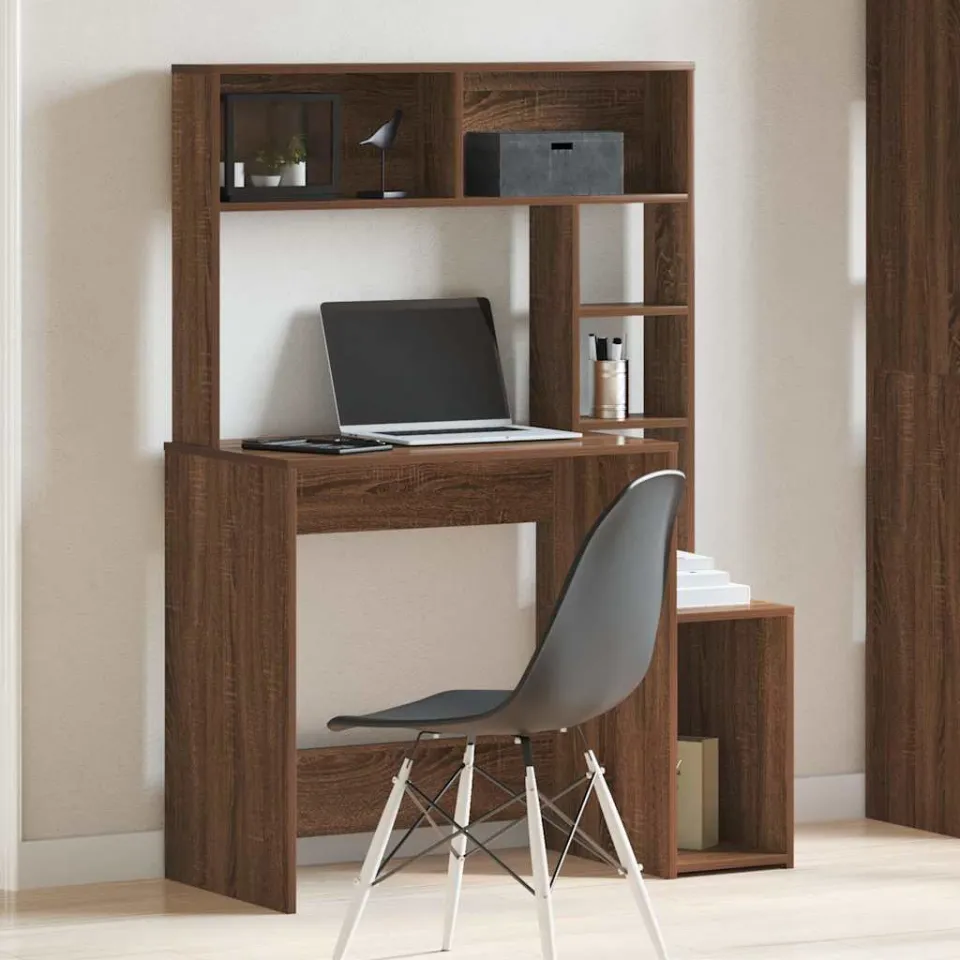 vidaXL Bureau met schappen 100x45x140 cm bewerkt hout bruineikenkleur, foto 2