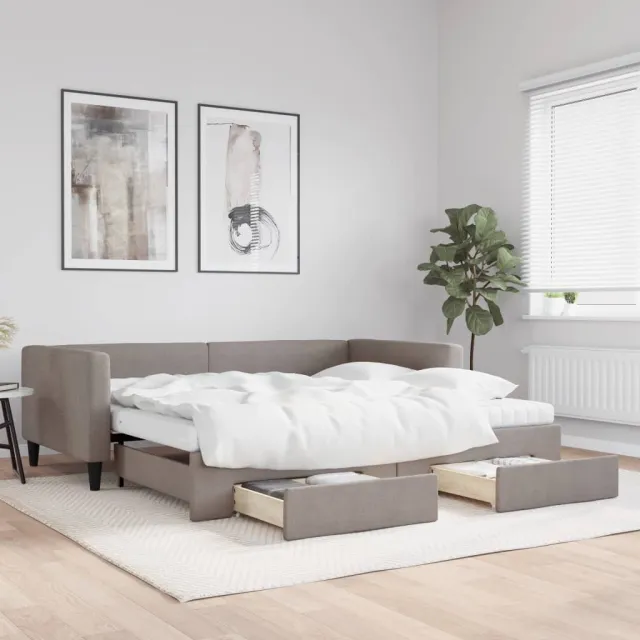 vidaXL Slaapbank met onderschuifbed en lades 100x200 cm stof taupe