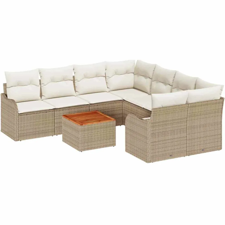 vidaXL Tuinbankenset 9 st Beige en Crème poly rattan, foto 4
