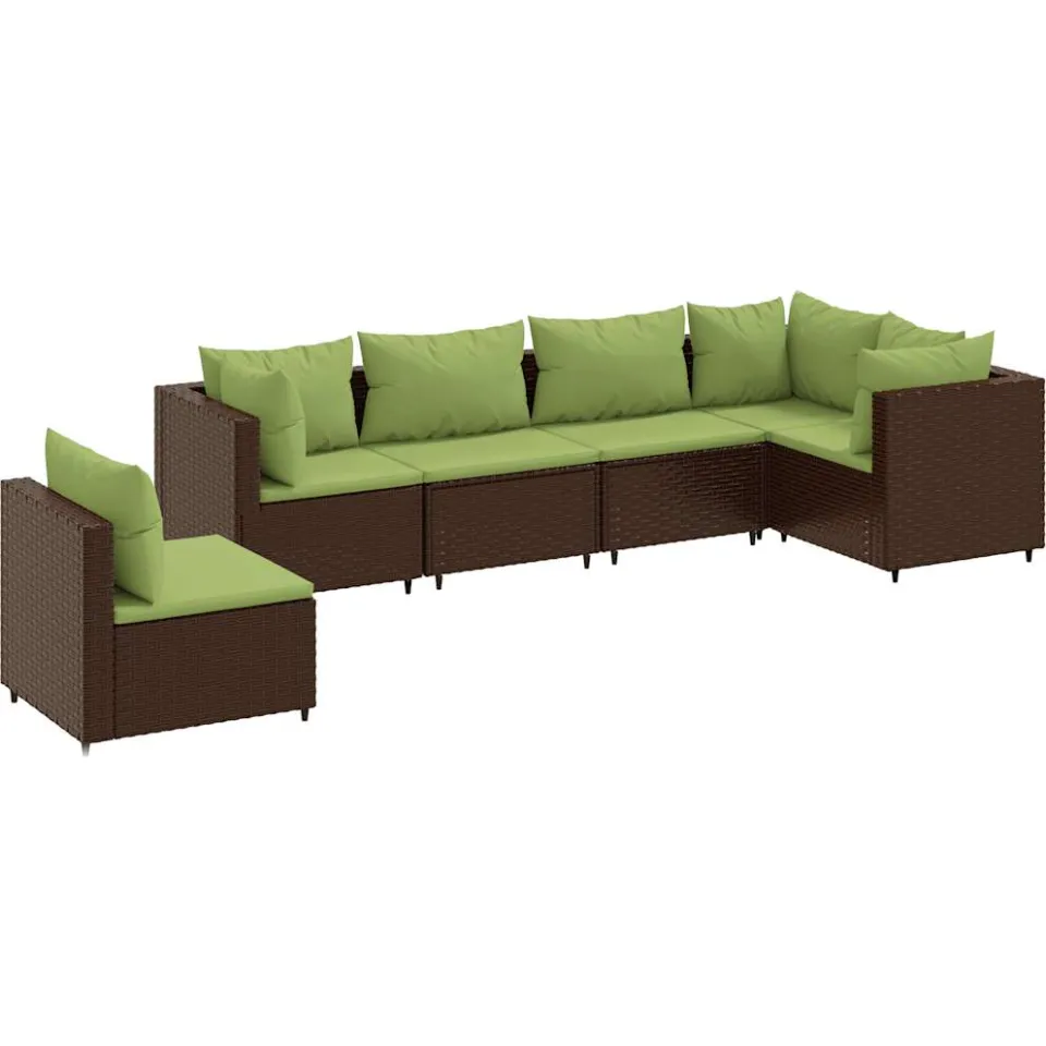 vidaXL 6-delige Loungeset met kussens poly rattan bruin, foto 3