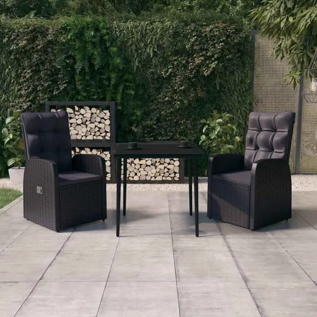 vidaXL 3-delige Tuinset met kussens zwart, foto 2
