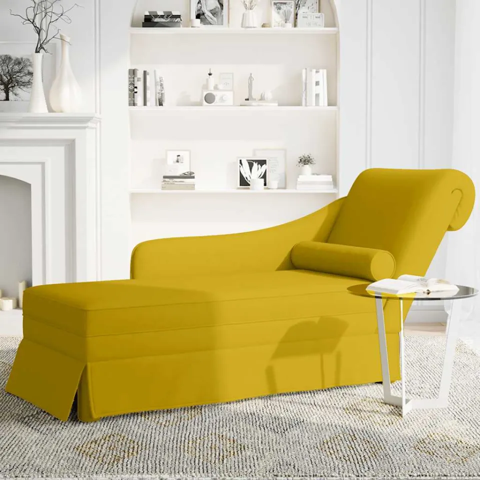 vidaXL Chaise longue met bolster en rechterarmleuning fluweel geel, foto 3