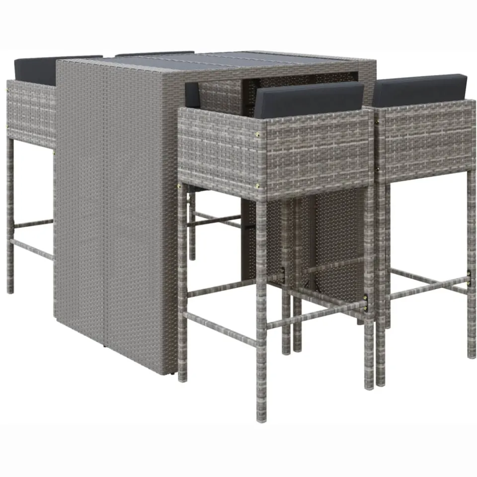 vidaXL 5-delige Tuinbarset met kussens poly rattan grijs, foto 3