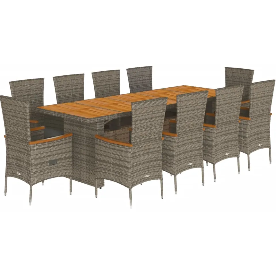 vidaXL 11-delige Tuinset met kussens poly rattan grijs, foto 3