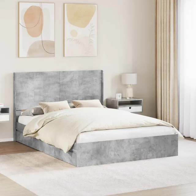 vidaXL Bedframe met opbergruimte en hoofdbord Betongrijs 150 x 200 cm