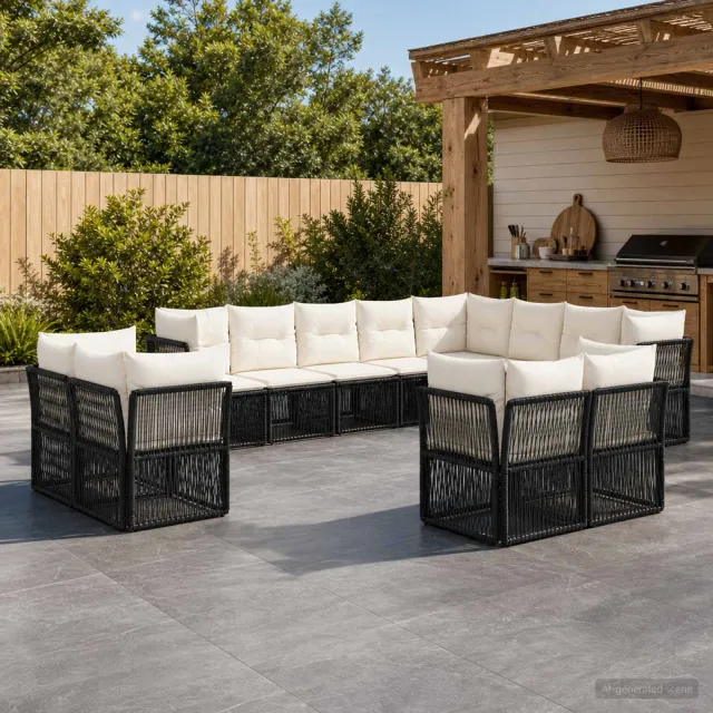 vidaXL Tuinbankenset 12 st 12-zits Zwart poly rattan, foto 2