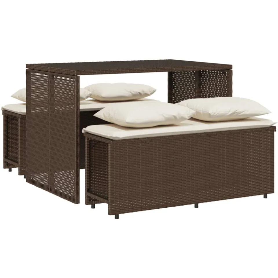 vidaXL 3-delige Tuinset met kussens poly rattan bruin, foto 4