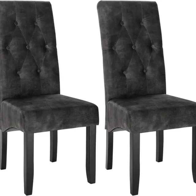 Klarven Eetkamerstoel Stuks Fluweel donkergrijs - Eetkamerstoelen Set Van 2 - Fluwelen Eetkamerstoel - Eetkamerstoelen - Dining Chair - Hoge rugleuning, houten poten, comfortabele zitting - B47xh42cm