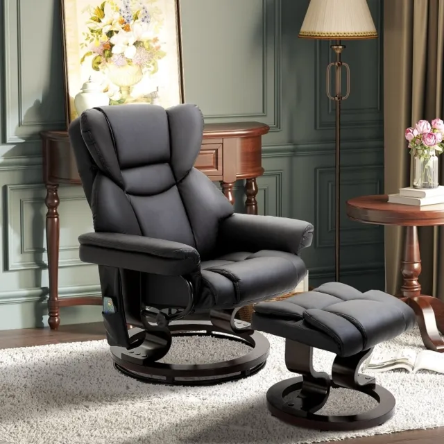 MODENUIT Relaxfauteuil 79 x 82 x 101 cm - Massage en 360 Graden Draaibaar - Woonkamer - Kunstleer - Zwart Donkergrijs