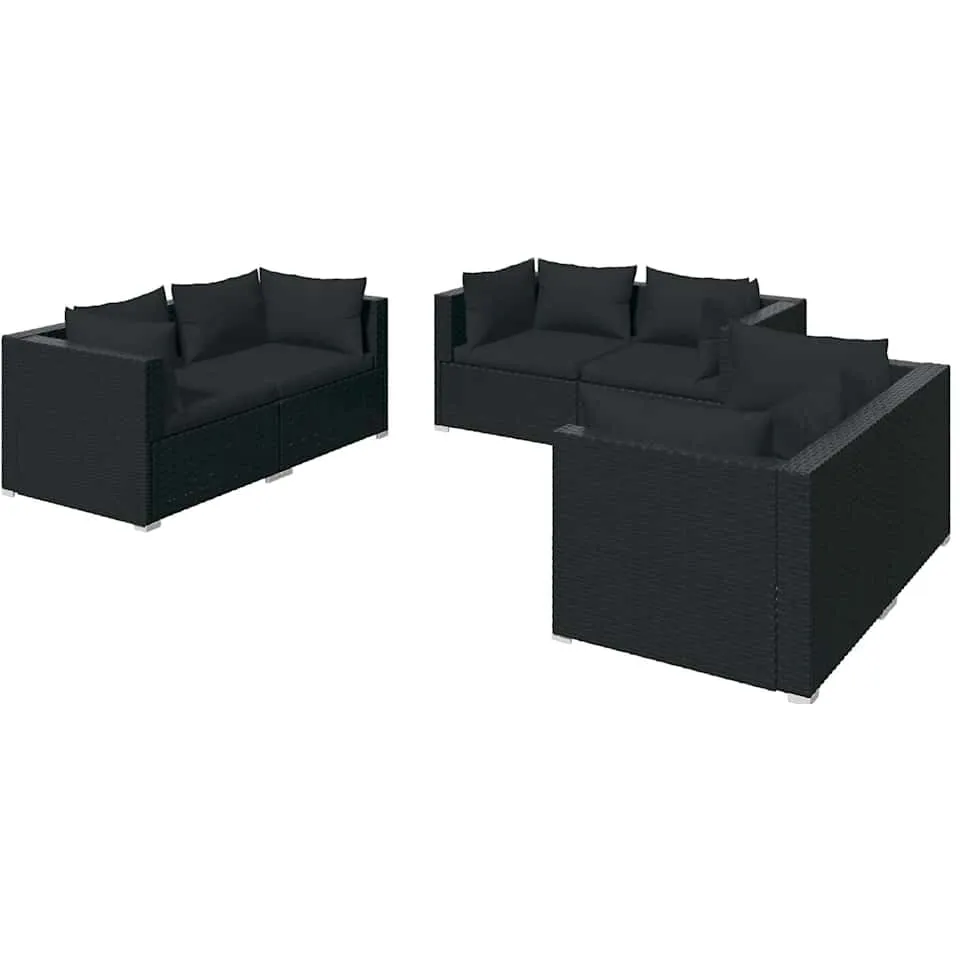 vidaXL 6-delige Loungeset met kussens poly rattan zwart, foto 3