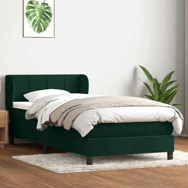 vidaXL Boxspring met matras fluweel donkergroen 80x220 cm groen