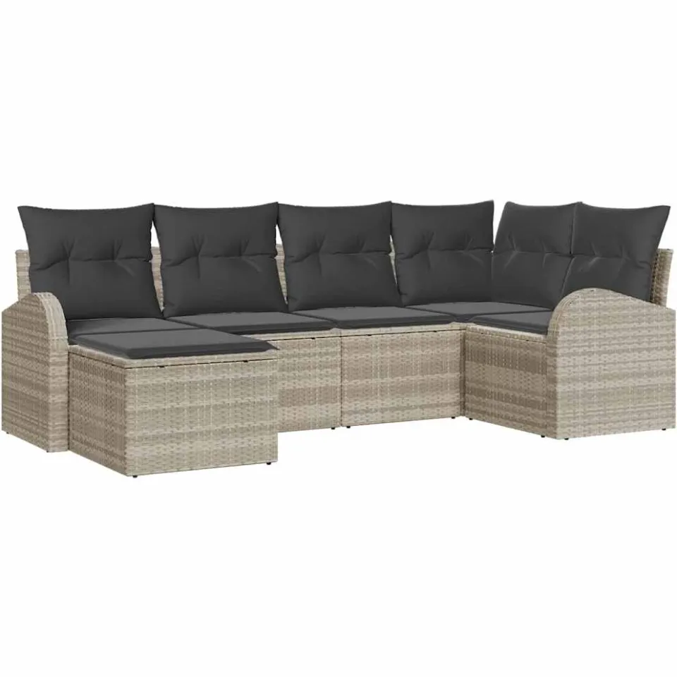 vidaXL Bankstel 6 st Lichtgrijs poly rattan, foto 4