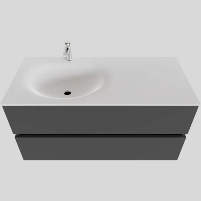 Boss & Wessing Badkamermeubel Solid Surface BWS Stockholm 100x46 cm Links Mat Antraciet (met 1 kraangat)